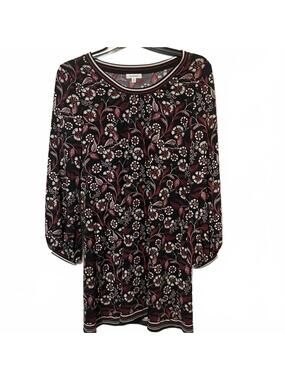 Max Studio Black Purple Floral Abstract Chic Long Sleeve Flowy Dress Size Small
